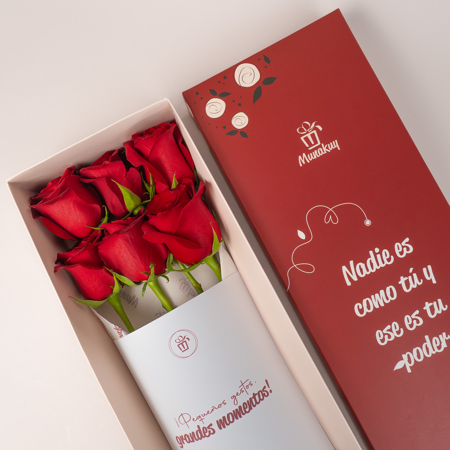 Caja 6 rosas rojas